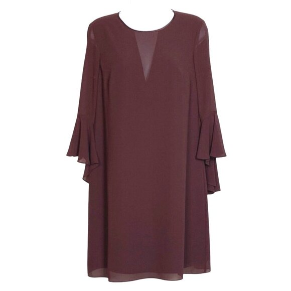 Vince Camuto Womens Burgundy Sheer Bell Sleeve Dress Size 6 - Picture 1 of 7
